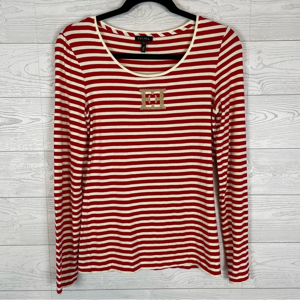 Escada Red Stripe Long Sleeve Blouse Size Small
